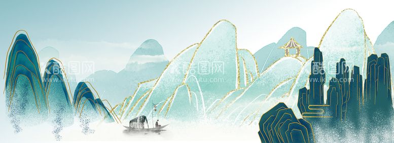 编号：17830210080722386378【酷图网】源文件下载-绿色古风山水背景