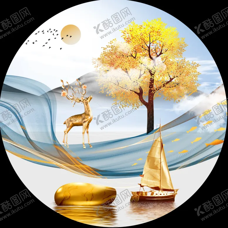 编号：48671511302123424401【酷图网】源文件下载-唯美风景画圆形挂画