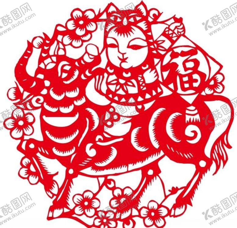 编号：37132609201739269916【酷图网】源文件下载-矢量剪纸福字牛