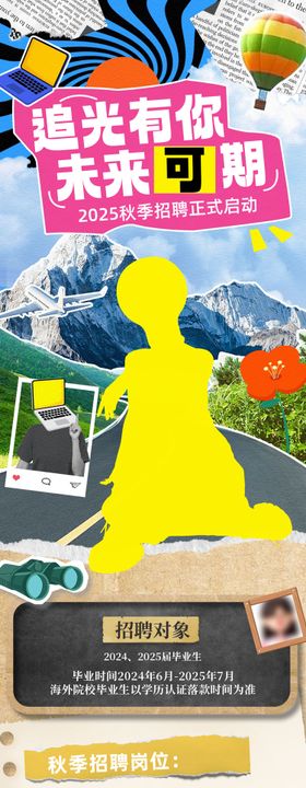 复古拼贴风招聘长图海报