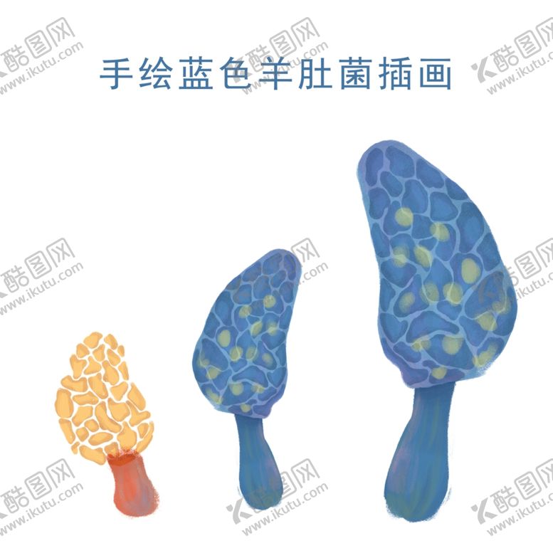 编号：50809010181431598047【酷图网】源文件下载-手绘蓝色羊肚菌插画