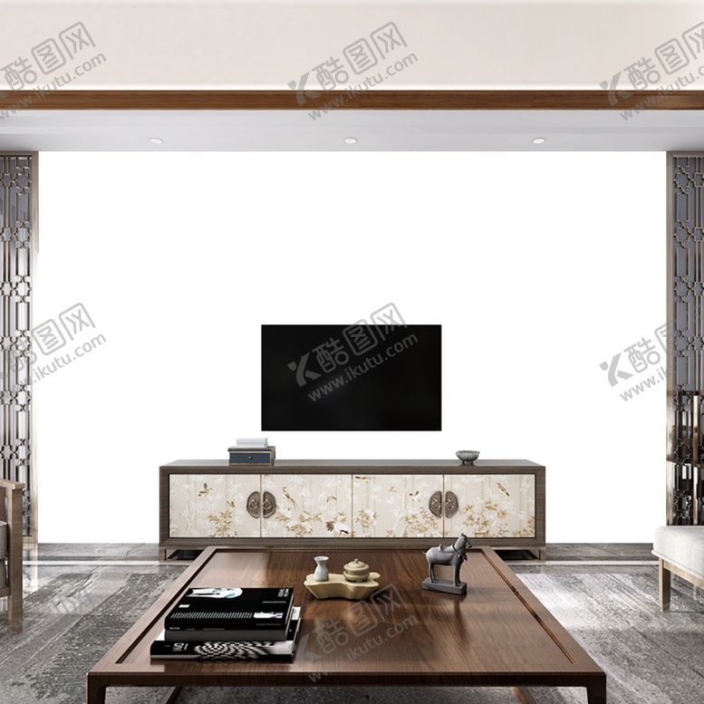 编号：30316609101939386413【酷图网】源文件下载-新中式背景墙纸样机