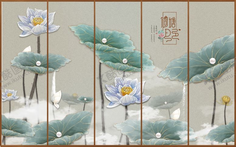编号：19140010020800308091【酷图网】源文件下载-莲花荷花电视背景墙装饰画