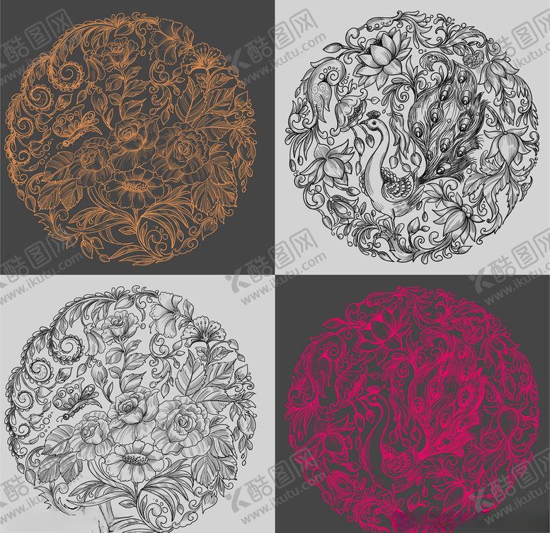 编号：93911309270650063591【酷图网】源文件下载-孔雀简约手绘花纹