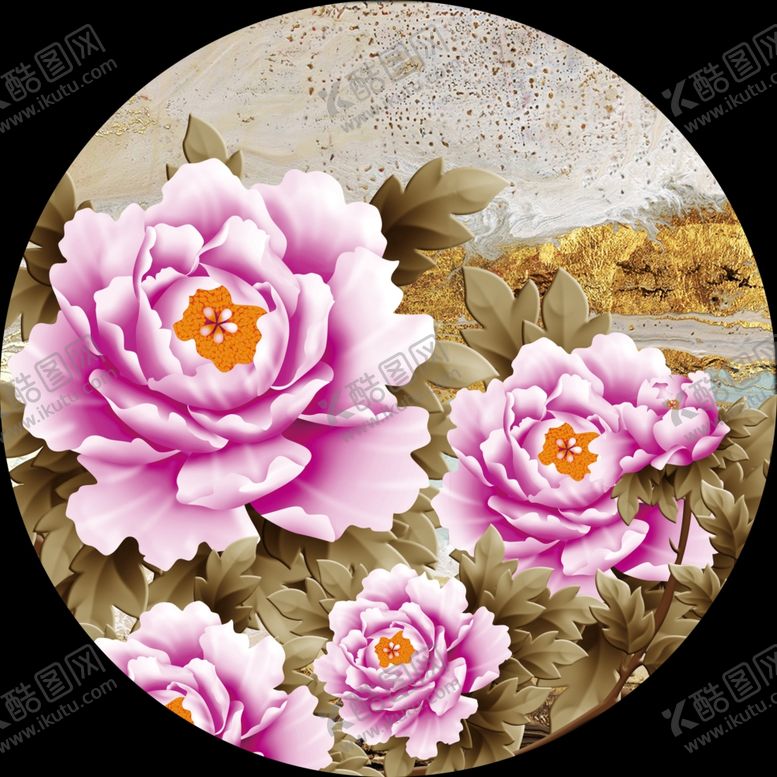 编号：37431309251510095651【酷图网】源文件下载-花开富贵圆形装饰画