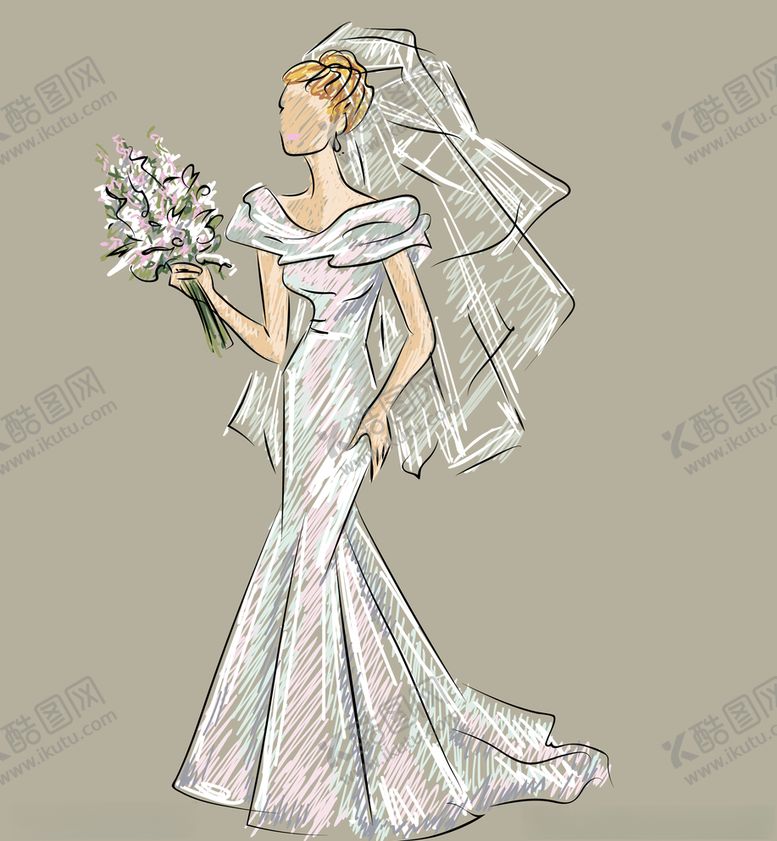 编号：76573009281529256545【酷图网】源文件下载-新娘手绘素材