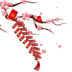 中国风灯笼梅花元素PNG