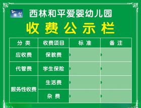 幼儿园收费公示信息公示栏