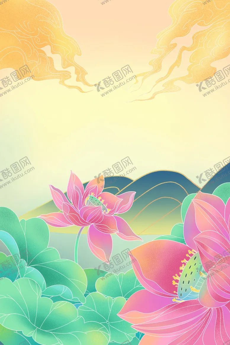 编号：58818912081334426533【酷图网】源文件下载-国潮荷花背景