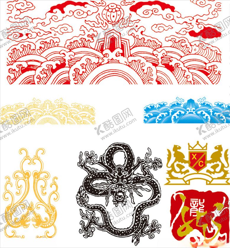 编号：90513409181611356954【酷图网】源文件下载-龙纹矢量龙海浪花纹