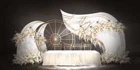 婚礼效果图现代背景简约蓝色白绿色舞台