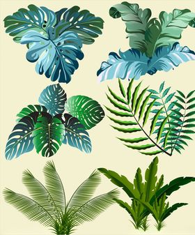 绿色手绘热带植物矢量素材