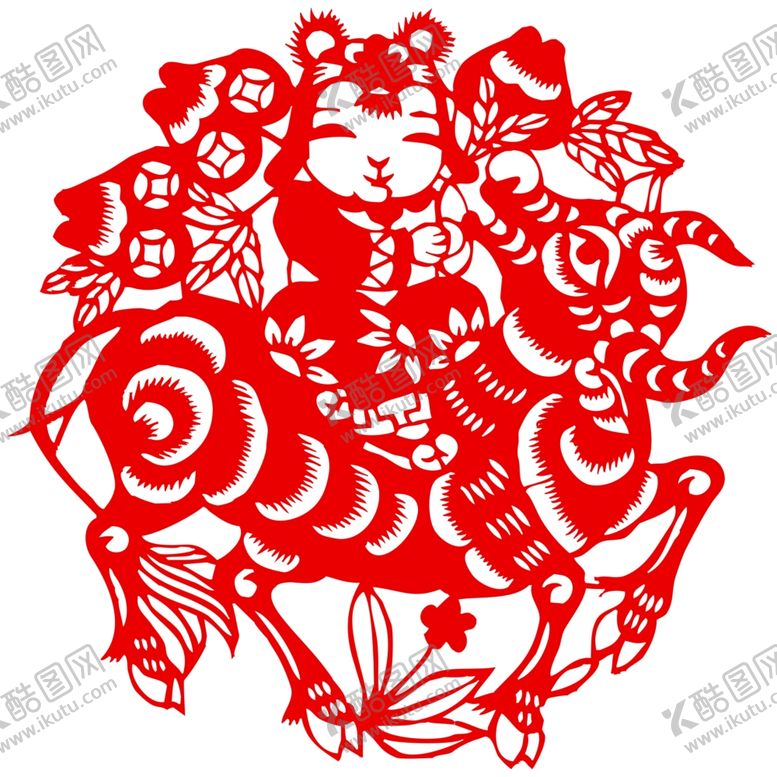 编号：78895703301332175610【酷图网】源文件下载-生肖牛剪纸