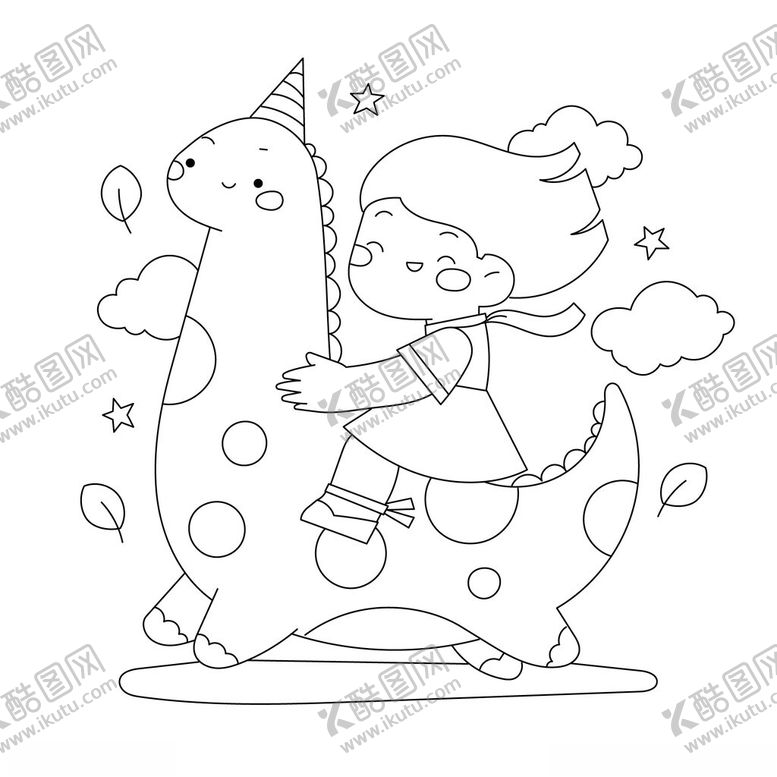 编号：63499002191051264194【酷图网】源文件下载-手绘卡通儿童填色线稿图片