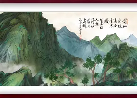 水墨山水背景夏天春天复古花纹