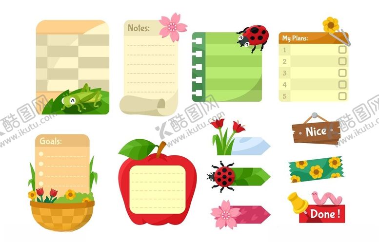 编号：19316511191426332654【酷图网】源文件下载-多彩文具与水果图标集合