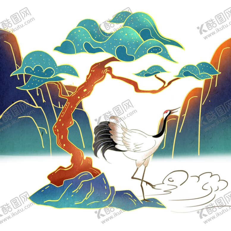 编号：87961309260937343856【酷图网】源文件下载-国潮仙鹤