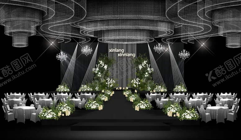 编号：19892009190505403466【酷图网】源文件下载-白绿鲜花水晶婚礼效果图