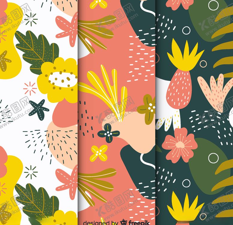 编号：28756610041737171203【酷图网】源文件下载-3款彩色抽象花卉凤梨无缝背