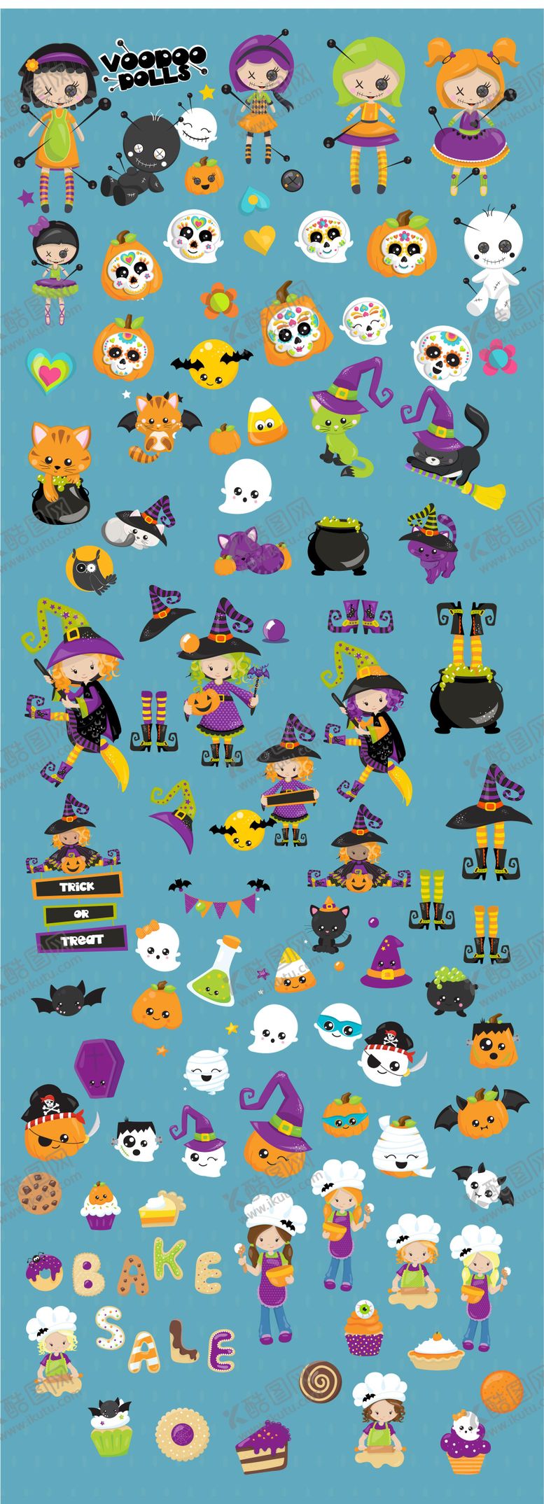 编号：10129610300001519584【酷图网】源文件下载-万圣节卡通可爱插画贴纸