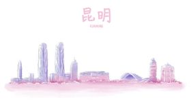 昆明城市地标建筑漫画海报