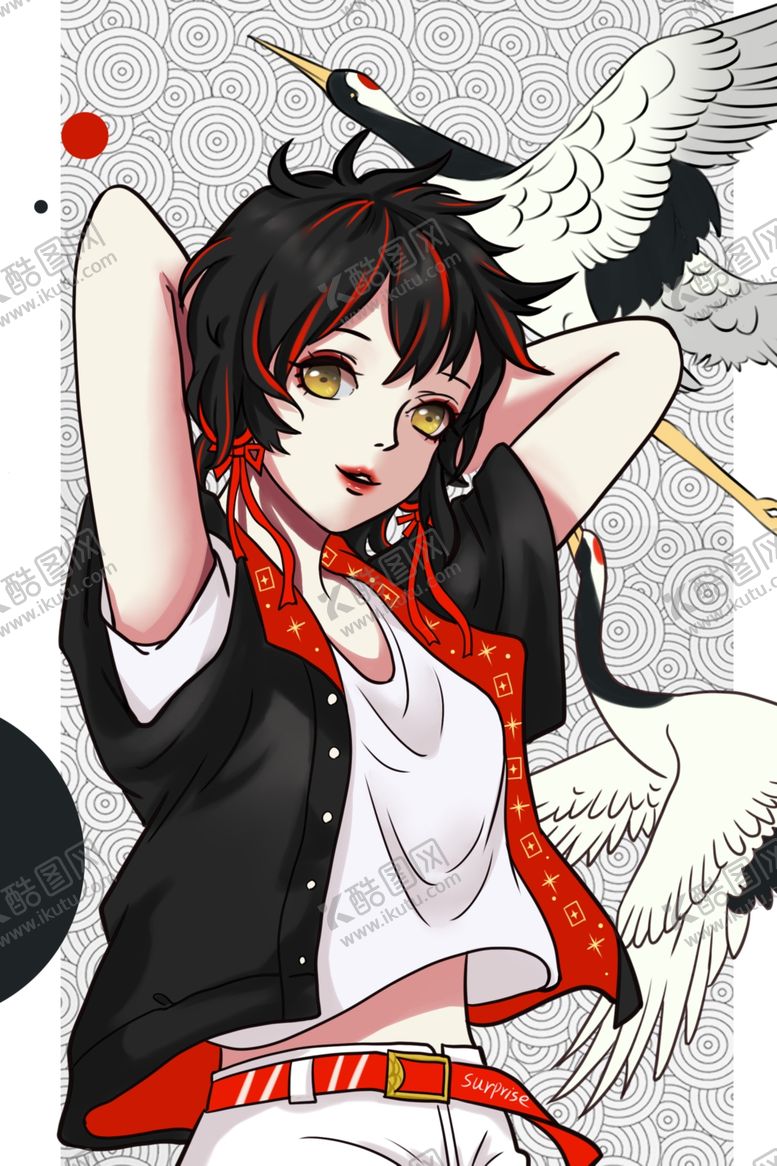 编号：85064109201126556829【酷图网】源文件下载-少女二次元仙鹤插画卡通背景素材