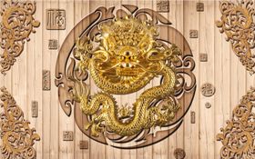 金龙盘龙木雕立体菊花福