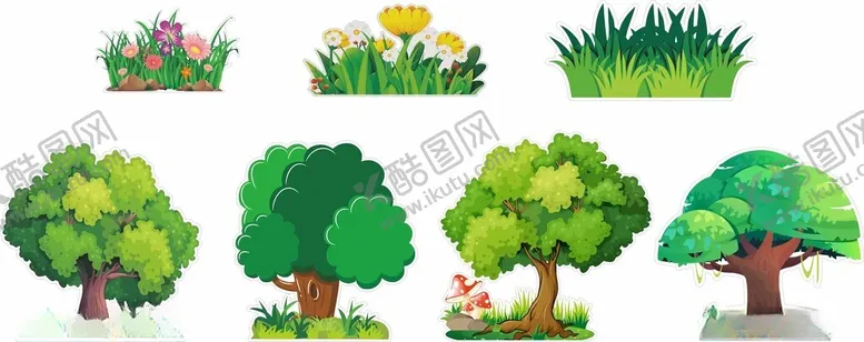 编号：61189612161641473212【酷图网】源文件下载-舞台道具花草丛树木卡通