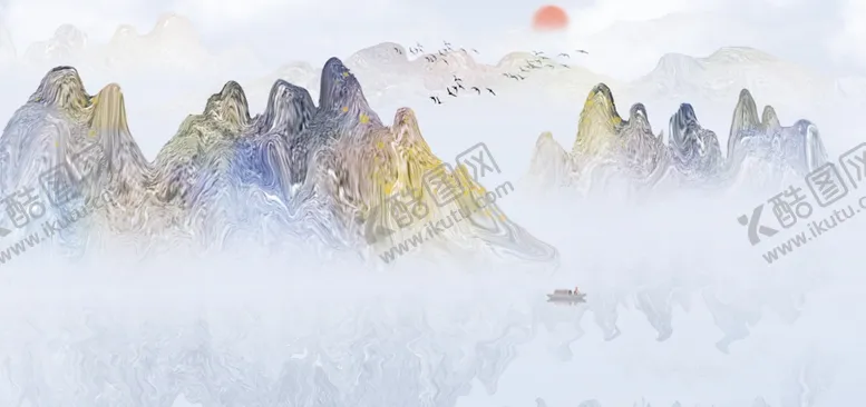 编号：64653804082008171106【酷图网】源文件下载-山水传统复古插画背景海报素材