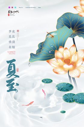 唯美简约荷花夏至节气海报