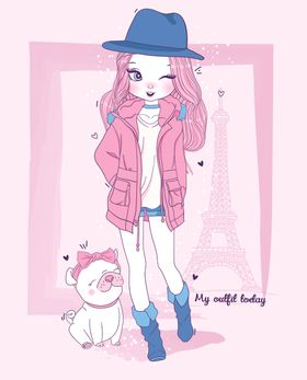 可爱卡通潮流少女插画