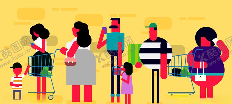 编号：48289210121741261777【酷图网】源文件下载-创意超市购物无表情男女