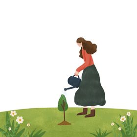 植树节素材卡通人物唯美春天浇水