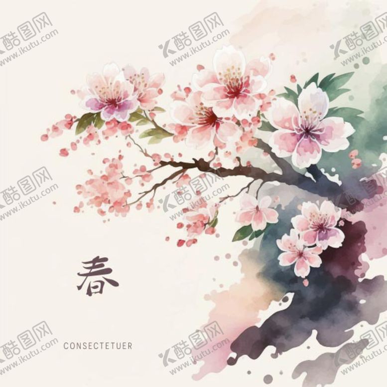 编号：78954310081209242460【酷图网】源文件下载-春天桃花 矢量水墨插图