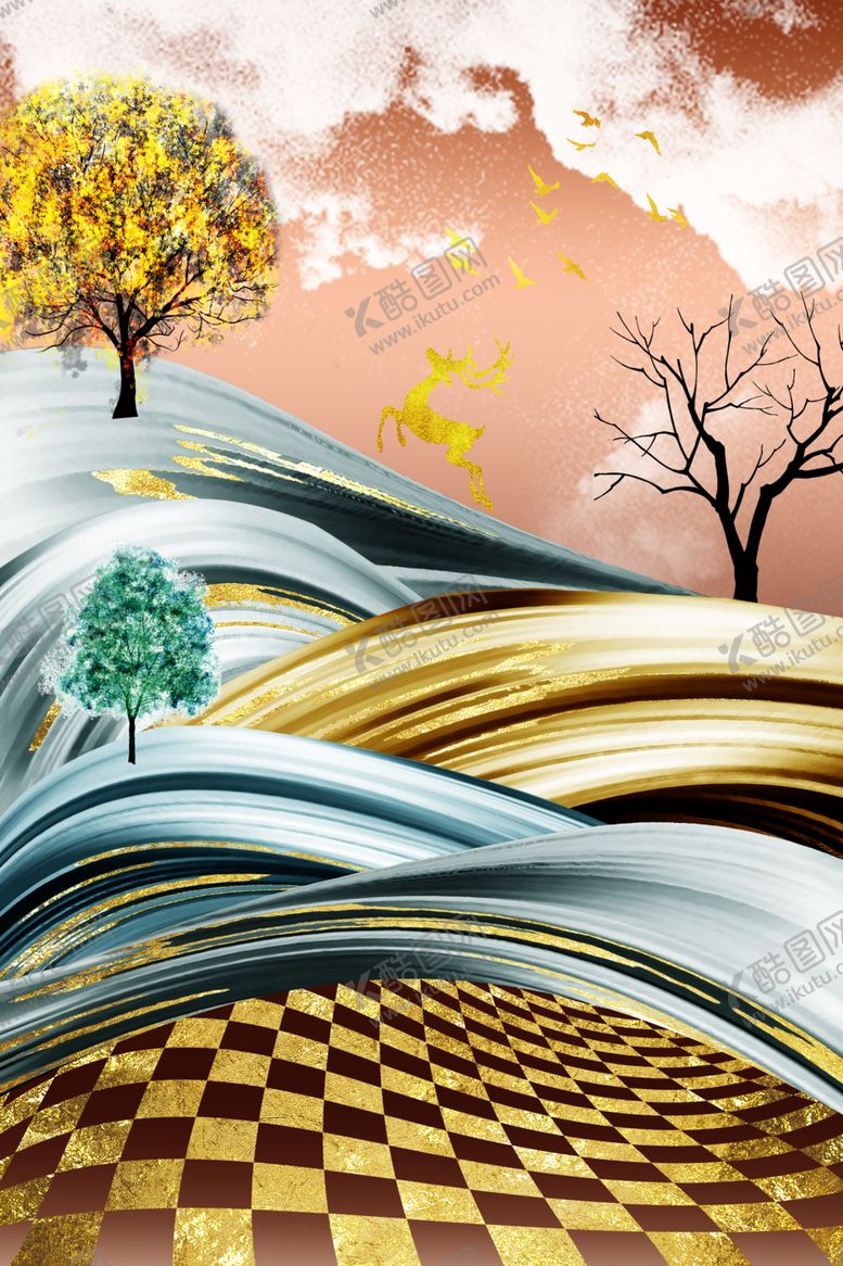 编号：21801409211045089692【酷图网】源文件下载-现代抽象山峰装饰画