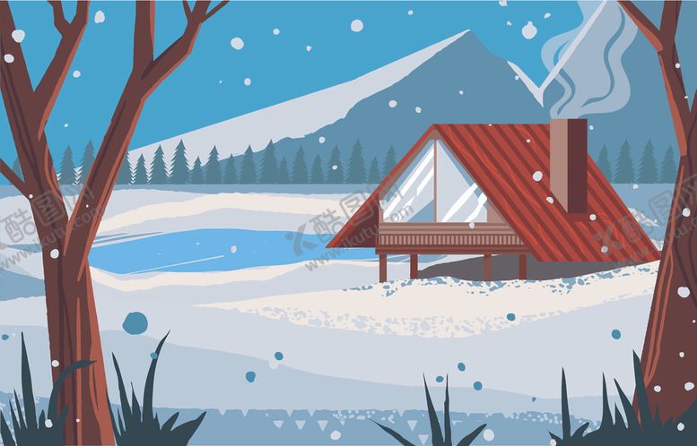 编号：20011410162154197438【酷图网】源文件下载-冬季北欧红色房子插画