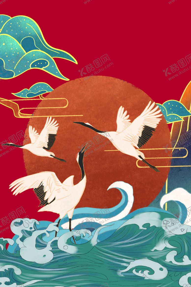编号：95387609121427127823【酷图网】源文件下载-国潮广告背景水墨山水中国风素材