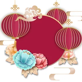 国潮边框图片标题祥云灯笼