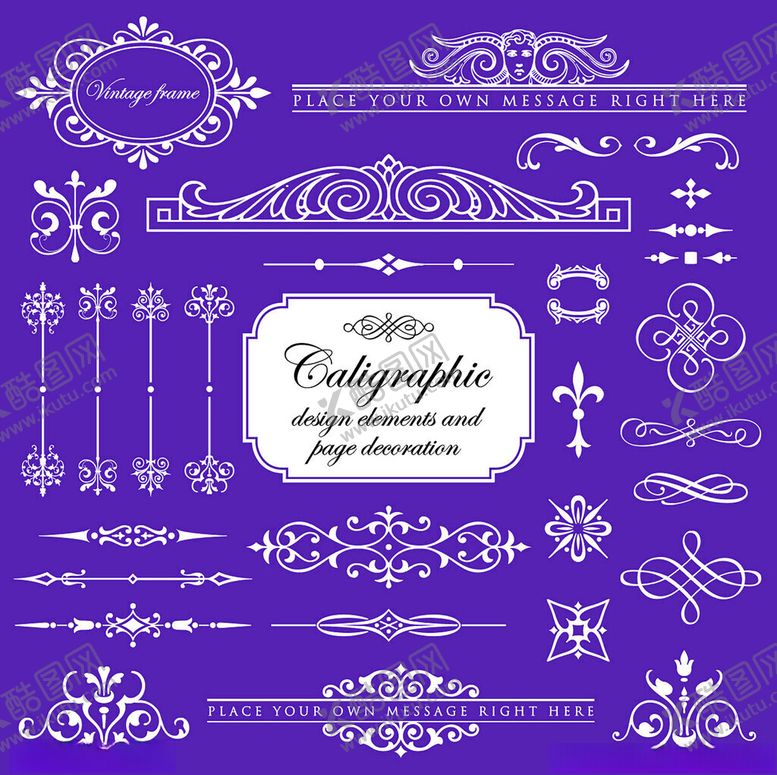 编号：43445810310233066554【酷图网】源文件下载-紫色复古装饰性设计元素集