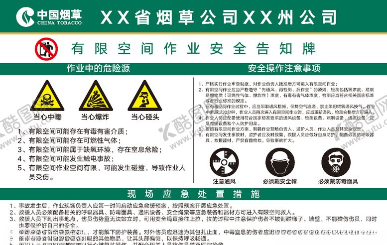 编号：92255803302123178738【酷图网】源文件下载-有限空间作业安全告知牌