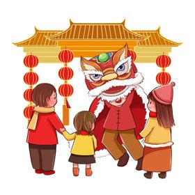 2022虎年新年场景逛庙会舞狮