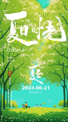 夏至简约节气插画海报