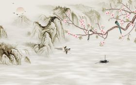 工笔花鸟背景墙装饰画