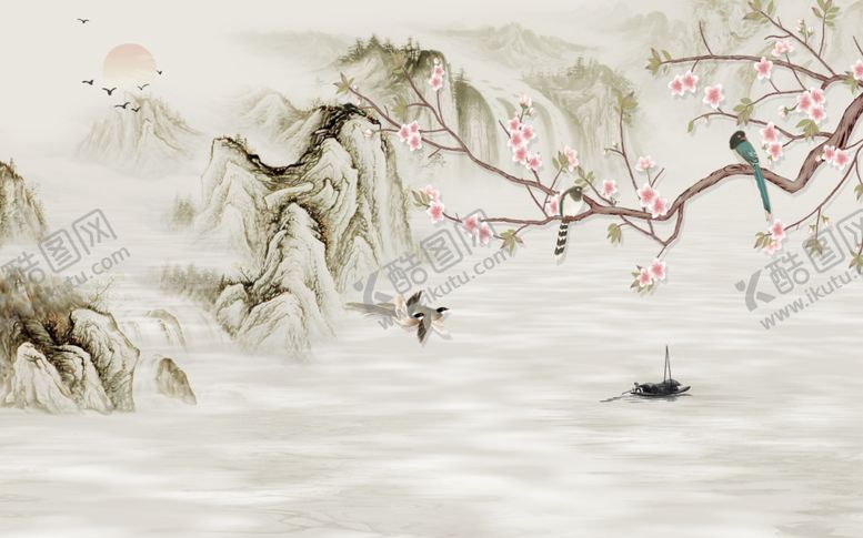 编号：78878705092049488978【酷图网】源文件下载-工笔花鸟背景墙装饰画