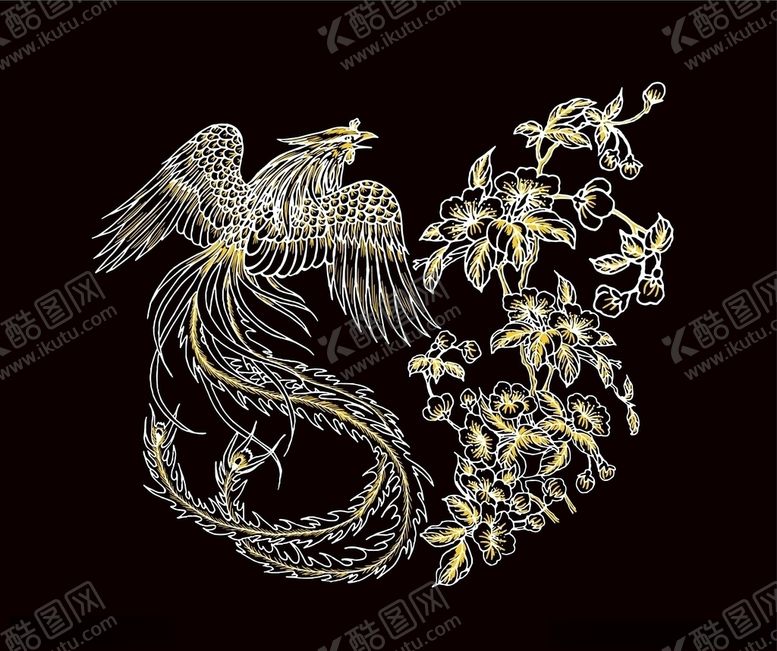 编号：46070307032204543628【酷图网】源文件下载-凤凰花卉绣花辉煌