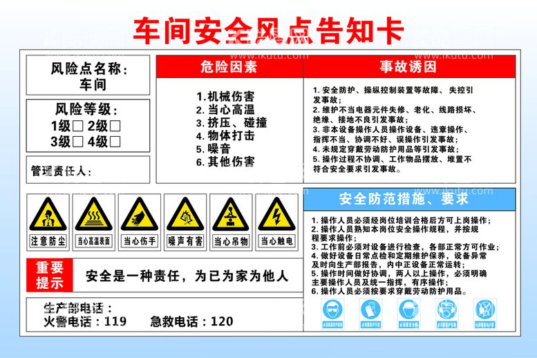 编号：03518910080513060481【酷图网】源文件下载-车间安全风点告知卡