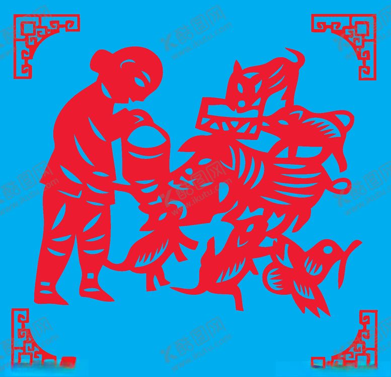 编号：26651404180309571637【酷图网】源文件下载-喂猪剪纸