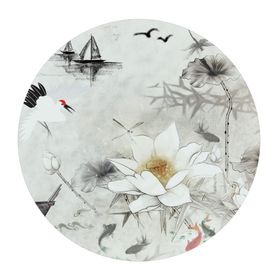 创意国潮装饰画图片富贵烟雾荷叶