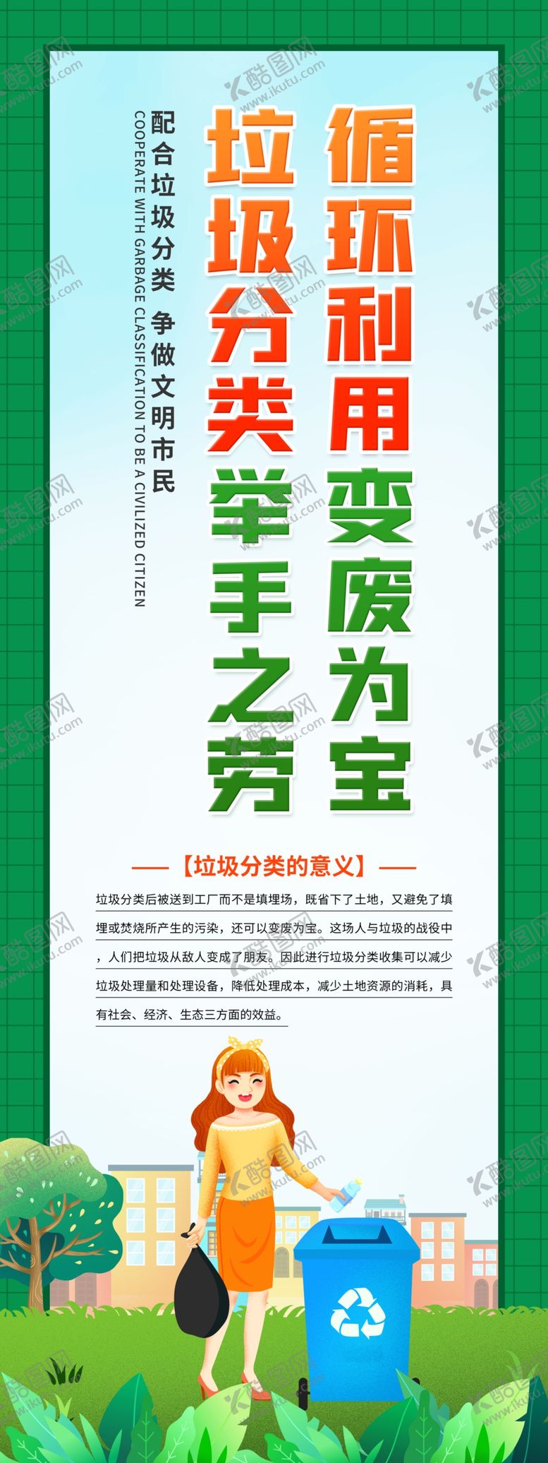 编号：13448005101014092252【酷图网】源文件下载-垃圾分类的意义长条展板