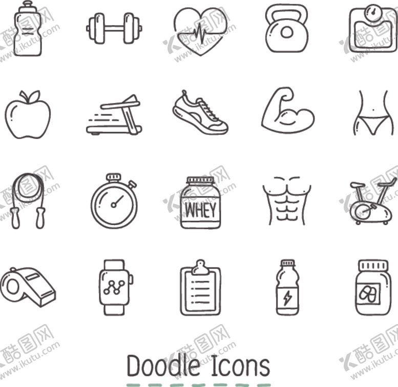 编号：52500810100854353183【酷图网】源文件下载-手绘线性锻炼运动icon图标
